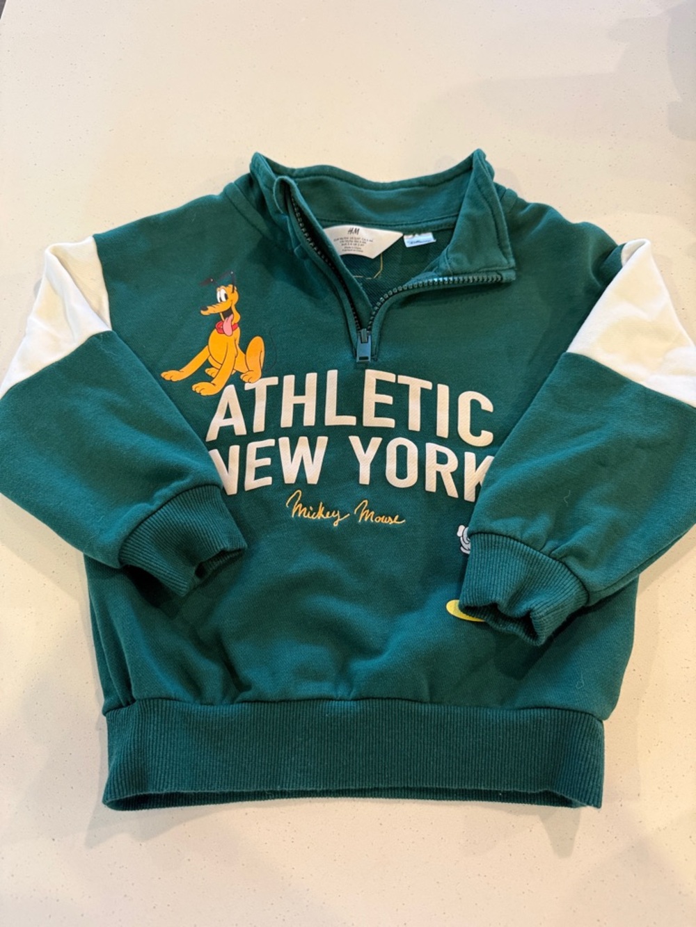 H&M Green & White Kids Half-Zip Sweatshirt with Pluto Graphic
